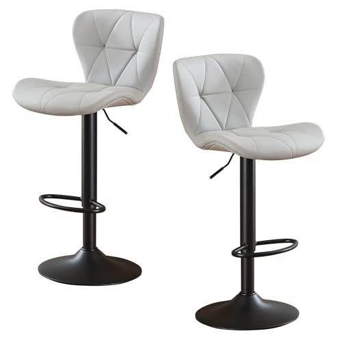 Butacos ajustables para barra, set de 2 unidades, giratorios con respaldo alto, tapizados en cuero sintético, con mecanismo de elevación neumática, estilo moderno para isla de cocina, comedor y bar en casa o cafetería, color gris miniatura 4