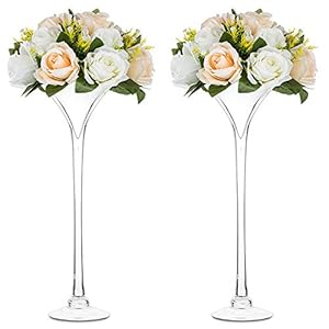 NUPTIO Pack of 2 Glass Trumpet Vase Long Stem Martini Vases Glass Wedding Table Decoration 40 cm Height for Home Textiles Display Banquet Party Events Birthday Anniversary Reception Baby Shower