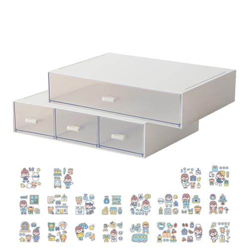 Zfseyuh 2 Organizadores de Escritorio Apilables Cajonera Sobremesa con Pegatinas Decorativas Multifuncional Cajoneras Escritorio de Plastico para Officina Tocadores