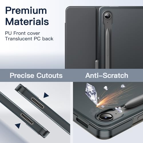 Image of JETech Case for Samsung Galaxy Tab S10 Lite / S10 FE / S9 FE 10.9-Inch, Slim Translucent Back Tri-Fold Stand Protective Tablet Cover, Support S Pen Charging, Auto Wake /Sleep (Gray)