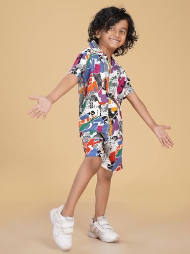 Image of Ninos Dreams Boys Cotton Rayon Coord Set with shorts /Holiday Shirt & Shorts