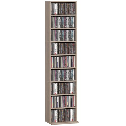 HOMCOM Estantería para CDs y DVDs 9 Compartimentos 33x24x140 cm Natural