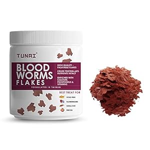 TUNAI Blood Worm Flakes with 55% Protein |50G| Supplement Treat, Boost Color and Fish Food for Gold Fish, Flowerhorn, Small Koi, & Discus, 1 Count