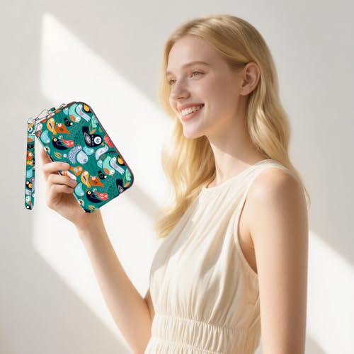 Image of BIAOTIE Large Capacity Wristlet Wallet - Women Printed Nylon Waterproof Handbag Clutch Purse