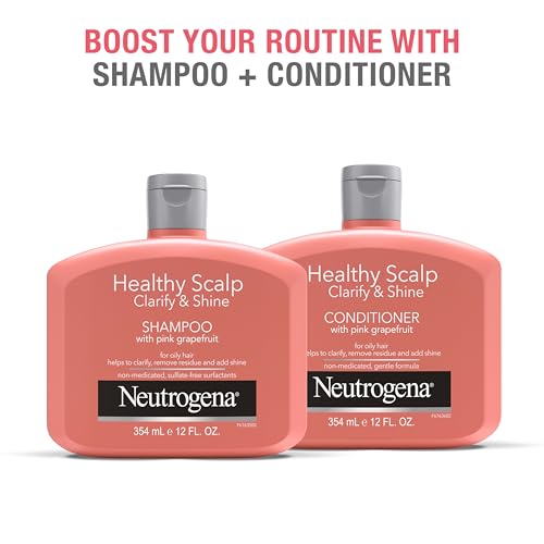 Vogue International Neutrogena Exfoliating Healthy Scalp Clarify & Shine Conditioner for Oily Hair and Scalp, Anti-Residue Conditioner with Pink Grapefruit, Paraben & Phthalate-Free, Color-Safe, 12oz