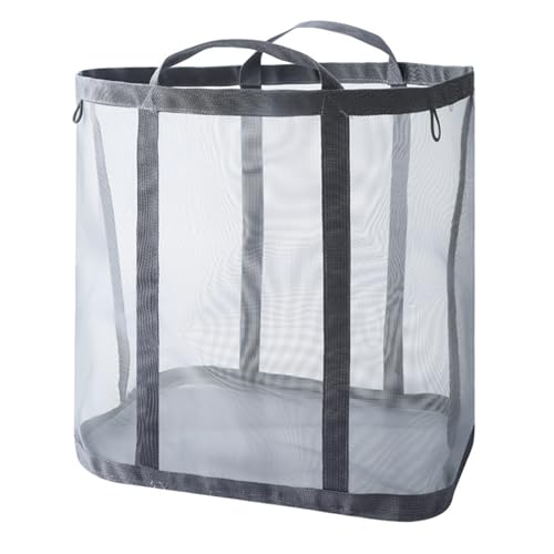 ランドリーバッグ 折りたたみ 洗濯かご 大容量 ランドリーバスケット メッシュ 軽量 省スペース 洗濯物入れ 壁掛け 取っ手付き 洗濯バッグ 収納 家庭/旅行用 (グレー)