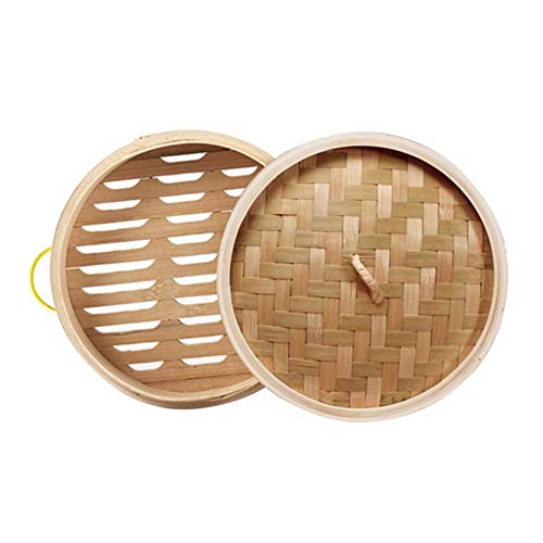 Cuiseur vapeur en bambou, couvercle de panier vapeur en bambou, cuisson saine pour Dim Sum, viande et poisson, légumes (30 cm, 1 cage et 1 couvercle)