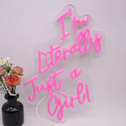 Image of I Am Literally Just A Girl Neon Sign, Pink Neon Sign Girl Room Sign Dorm Wall Decor with Acrylic Backing, USB Powered Neon Light for Bedroom, Living Room, Office, Bar Decor Holiday Birthday Gift