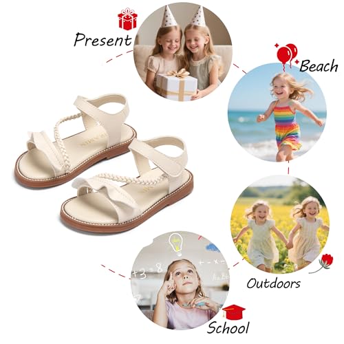 Image of PHIRAMIN Toddler Girl Sandals - Flower Girl Dress Shoes Open Toe Little Kid Flats
