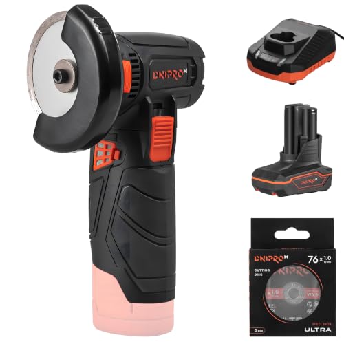 Amoladora Angular Inalámbrica CG-12BC Ultra 12V Brushless - Mini Radial Compacta 76 mm 18.500 rpm con Batería 4Ah, Cargador y 5 Discos de Corte para Metal, Piedra, Cerámica y Porcelana - Por Dnipro-M