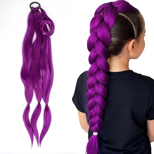 80 CM Purple Hair Extensions Three-strand Purple Braiding Hair 31.5 Inch Pre Stretched Braiding Hair Extensions Suit for Role Play Stage Performance Boxing Ponytail