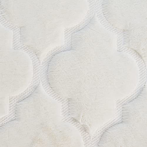 Home Soft Things Faux Fur Ogee Embroidery 7 Piece Bedspread Quilts Set, 90" X 90", Geometric Pattern Thick Bed Cover Warm Cozy Bedding Set With Matching Accent Pillows, Queen, Antique White #TOP6