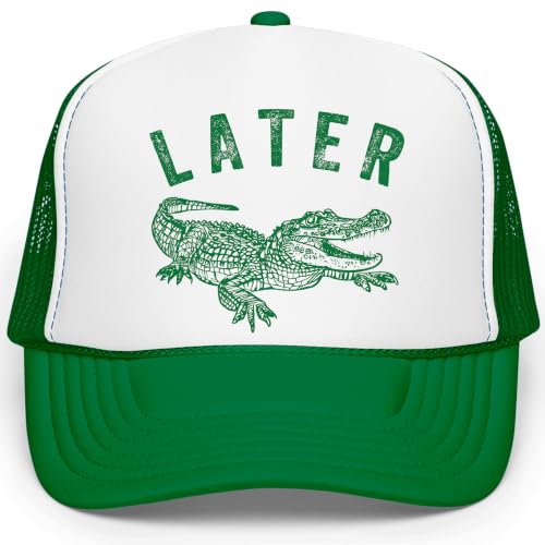 Later Gator Trucker Hat for Men & Women Funny Foam Front Classic 5 Panel Mesh Snapback White/Kelly Trucker Hat