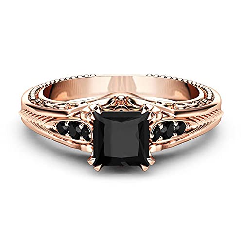 925 Sterling Silver Shiny Full Diamond Black Gemstone Ring Cubic Zirconia Rings CZ Diamond Ring Eternity Engagement Wedding Band Ring for Women (Golden, US Code 8)3
