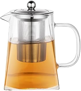 Wisolt Glass Teapot Tea Strainers for Loose Tea Infuser Heat Resistant Tea Pots with Stainless Steel Infuser for Tea Juice Beverage Coffee 350ML