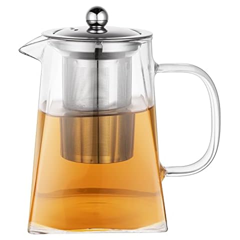 Wisolt Glass Teapot Tea Strainers for Loose Tea Infuser Heat Resistant Tea Pots with Stainless Steel Infuser for Tea Juice Beverage Coffee 350ML Cover
