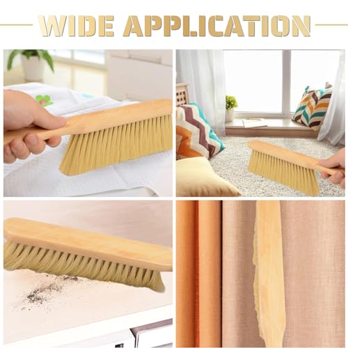 2 Stück Holzgriff Bürste Holzbankbürsten Handbesen Bankbürste mit langem Holzgriff weiche Borstenbürste Staubbürste für Theke, Bett, Sofa, Auto, Kamin, Kleidung, Haushaltsreinigung (Khaki)