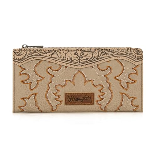 Image of Wrangler Wristlet Wallets Western Wallet for Women Floral Tooled Womens Wallet Boot Stitch Purses