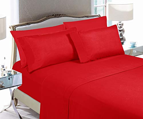 Elegant Comfort Luxury Soft Bed Sheets 1500 Premium Hotel Quality Microfiber Softness Wrinkle and Fade Resistant (6-Piece) Bedding Set, Queen, Candy Apple Red
