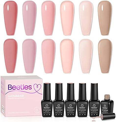 Beetles Gel Polish Set- 6 Colors Transparent Jelly Sheer Pink Nude Gel Polish Kit Libra Collection, Soak off UV Gel Nail Polish Set Salon DIY Home Gel Nail Kit Mani Gifts for Women Girls