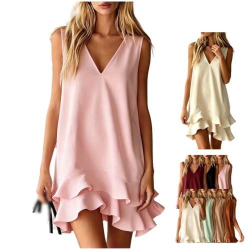 Robe courte sans manches à col V avec ourlet volanté ample pour un confort thermique