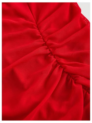 GORGLITTER Women's Mesh Bodycon Fishtail Dress Ruched Sleeveless Ruffle Cowl Neck Summer Graduation Midi Sun Dresses3