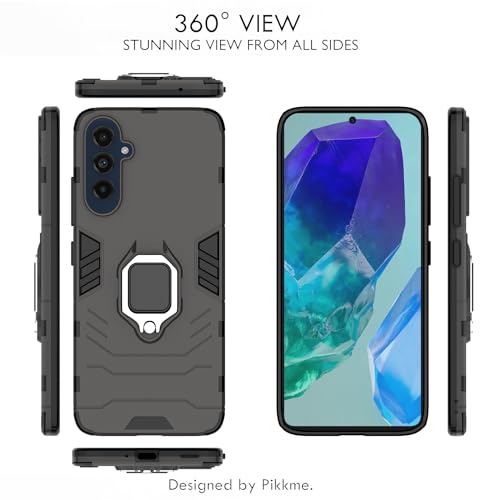 Image of Pikkme Back Cover | D5 Tough Armor Bumper | 360 Protection Case | Ring Holder Stand Case for Samsung Galaxy M55 5G / M55s 5G / F55 5G (Black)