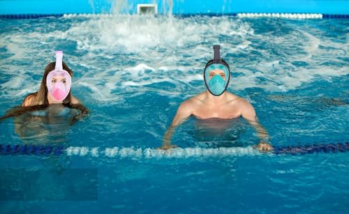 Wsobue Full Face Snorkel Mask,Diving Snorkeling Gear for Adults and Youth Action Camera Compatible Mask Anti-Fog Easy Draining Scuba Snorkeling Set (Black Green S/M) - Thumbnail 2