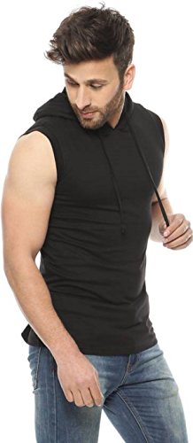 Image of Blisstone Men's Sleeveless Hooded T-Shirt - Gym Workout Muscle Tank Top | Casual Cotton Hoodie Vest for Summer Fitness & Sports Black