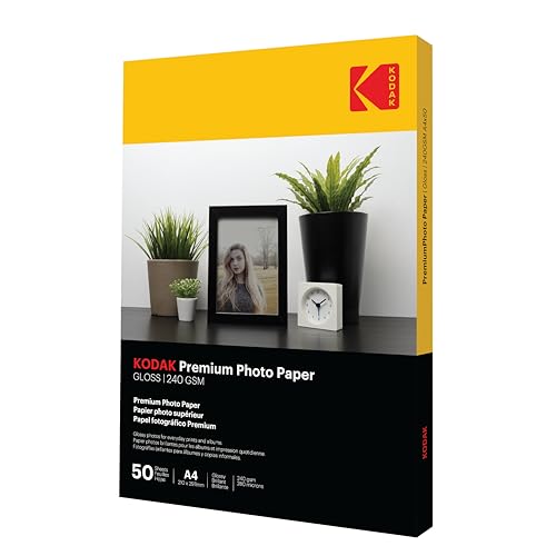 Kodak Photo Paper A4 (Glossy 240gsm - 50 Sheets) Premium Photographic Paper, Universally Compatible with all Inkjet Printers, Perfect Printing for HP, Epson, Canon & Many More (Size 210 x 297mm)