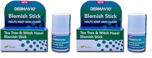 Derma V10 Blemish Stick, Tea Tree And Witch Hazel, For Clearer Skin, Calming And Soothing, Helps Target Spots And Blemishes, For Everyday Use, Vegan Friendly (Pack of 2)