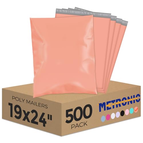 Image of Metronic Poly Mailers 19X24 500Pack, Strong Adhesive Shipping Bags for Clothing, Waterproof Shipping Envelopes for Small Businesses, Flexible Mailers Poly Bags, Packages Bags Peach Pink
