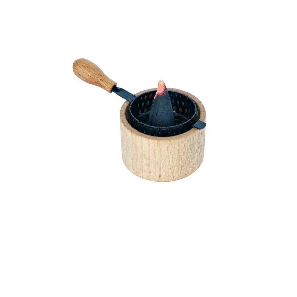 Crottendorfer - Coni di incenso, in legno, con cestino in metallo, 5 coni di incenso, Made in Germany