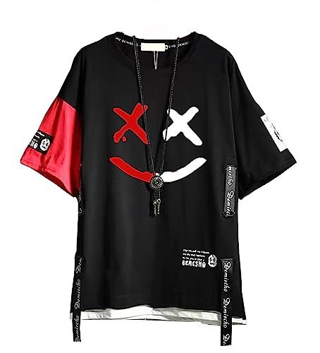 DUDHUH Men’s T-Shirts Techwear Japanese Streetwear Hip Hop Short Sleeve Shirts for Men Black