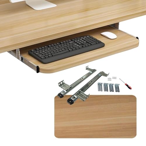 調節可能なデスク下キーボードトレイ、金属製グライドRa木製棚付き、自宅オフィス学校ガレージ用 - 複数のサイズ(54/60/70 cm)マウスプラットフォーム600 x 270 mmメープル仕上げ
