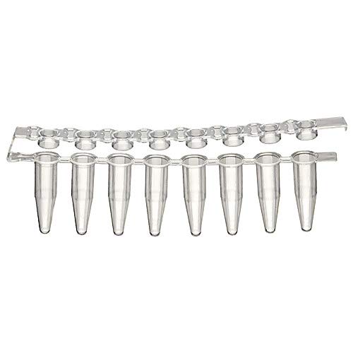 Labcon 1141N60PK, 3929-550-000-9 PurePlus 8 Well PCR Tube Strip with Attached Clear Flat Cap Strip, in Bag, 0.2mL Capacity, Pack of 125