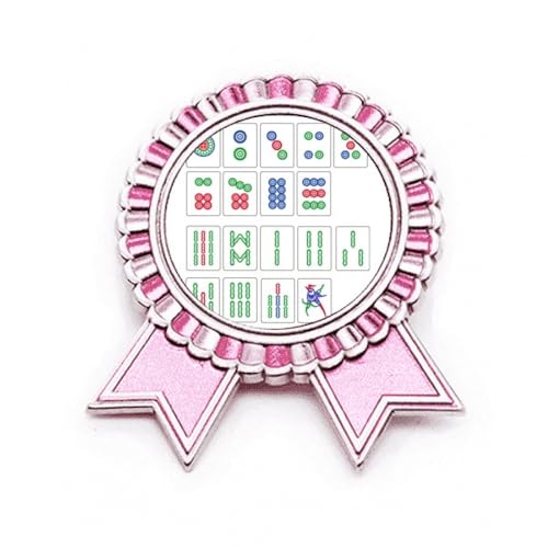 Broche Mahjong fine gravure jeu d'échecs chinois rose en métal de qualité M