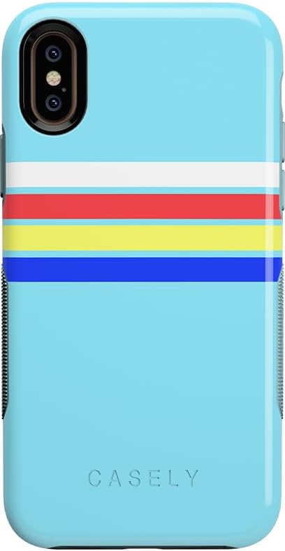 Casely iPhone X/XS Case | Totally Groovy | Teal Rainbow Stripes Color Block | Bold Protective Design