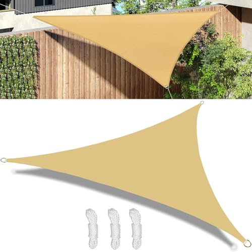 Kezidhp Sonnensegel Dreieck mit Befestigungsseile, Premium HDPE 3x2.5x2.5m Atmungsaktiv Sonnensegel,95% UV-Schutz für Außenbereich,für Außenbereich, Terrasse, Balkon, Garten(Grau) (Gelb)