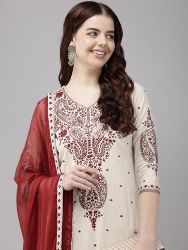 Image of Vedic Cotton Kurta Pant Set With Dupatta For Women Festival Wear | Printed Kurta Pant and Dupatta | Embroidered Straight Kurta Pant With Dupatta Set For Women