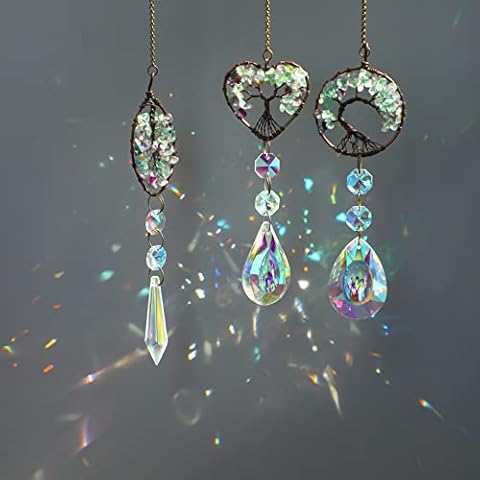 3 PCS Crystal Suncatcher Tree of Life Hanging Ornament Rainbow Maker Decor for Window Cover