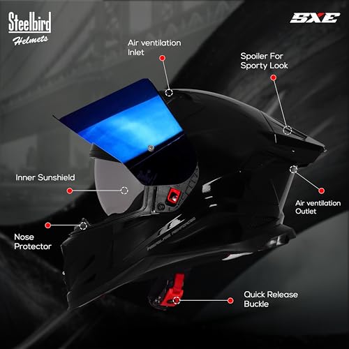 Image of Steelbird SBH 61 SXE Pinlock ISI and Dot Certified Full Face Helmet for Men and with Inner Silver Sunshield