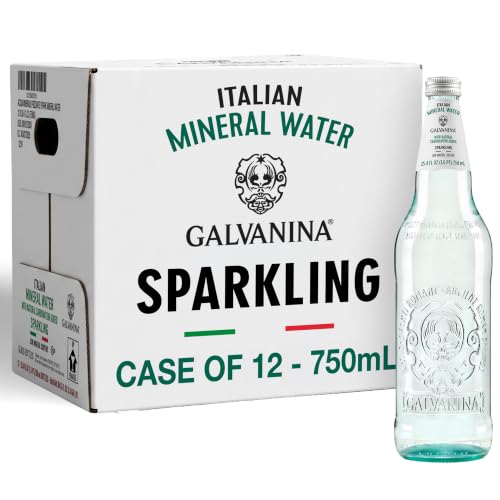 Galvanina Sparkling Mineral Water – Premium Italian Sparkling Mineral Water, 750 ml (12 Glass Bottles) | Bright, Lively Bubbles with Refreshing Finish.