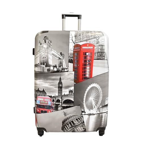 House Of Leather London Landmark Print - Maleta giratoria de cuatro ruedas JourneyX, White, L, Equipaje con ruedas giratorias House Of Leather London Landmark Print - Maleta giratoria de cuatro ruedas JourneyX, White, L, Equipaje con ruedas giratorias