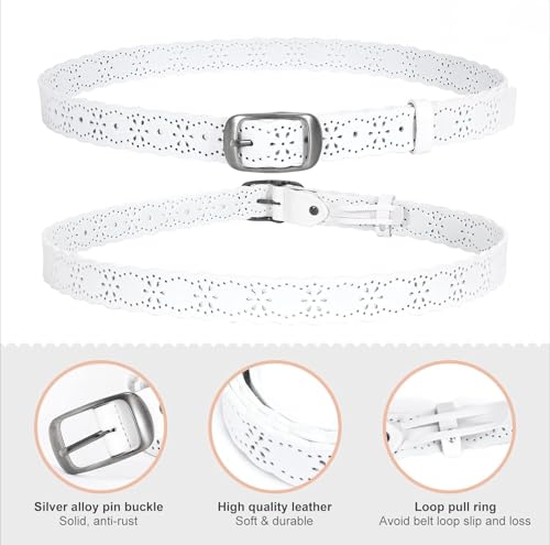 Women Genuine Leather Flower Leather Belt for Jeans Pants, Soft Leather with Solid Pin Buckle4