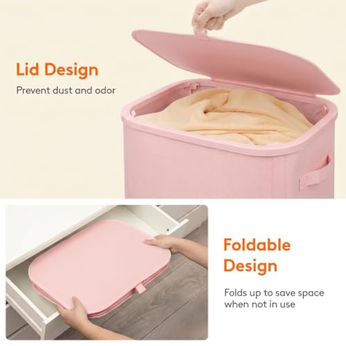 Image of Lifewit 85L Large Laundry Basket with Wheels and Lid, Pink