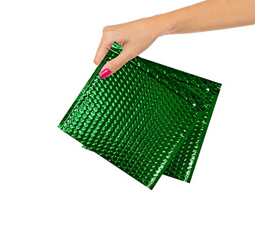 AMZ Green Metallic Bubble Mailers 6 x 6.25. Pack of 25 Foil Shipping Envelopes, Bags 6" x 6 1/4" Shiny Bubble Envelopes, Mailing Envelopes, Bubble Padded Envelopes Self-Seal, Cushion Envelope