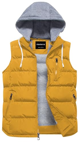 CREATMO US Men Practical Outdoor Puffer Vest Quilted Winter Padded Sleeveless Jackets Gilet For Casual Work Travel Yellow S
