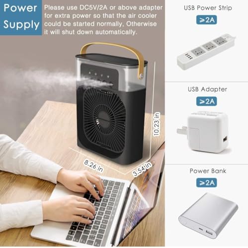 Image of TRIDEO Portable Air Cooler Fan with 7-Color LED Lights, Mini Personal Air Conditioner with 3 Speeds, 3 Spray Modes, 1 /2 /3H Timer, USB Rechargeable for Home, Office & Travel - BLACK