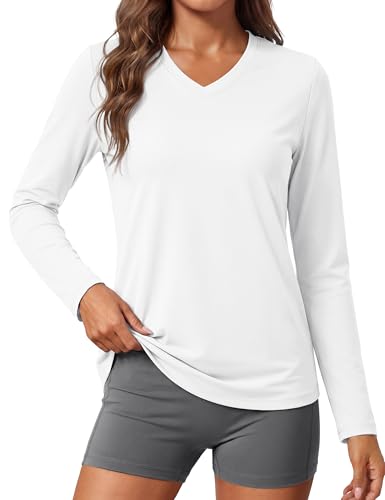 Magcomsen Women'S Upf 50+ Long Sleeve Tops Dry Fit Uv Protection Shirts Sweat Wicking Athletic Tees For Summer White, Xl
